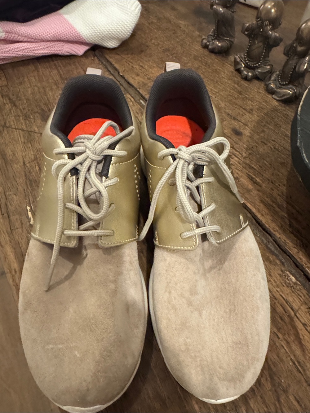 Nike Beige Suede & Metallic Gold Trainers - Picture 2 of 3